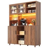 HIGHBOARD Holzoptik Walnuss mit LED & Glastüren - Walnussfarben, Glas/Holzwerkstoff (120/185/40cm) - Urban Meuble