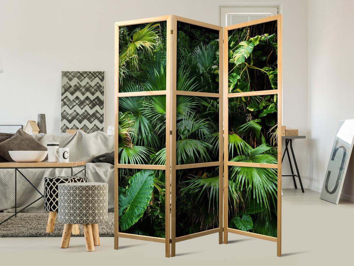 PARAVENT Japanischer 3-tlg 135x172 cm Tropische Pflanzen - Grün, Holz/Textil (135/172/3cm) - Muralo