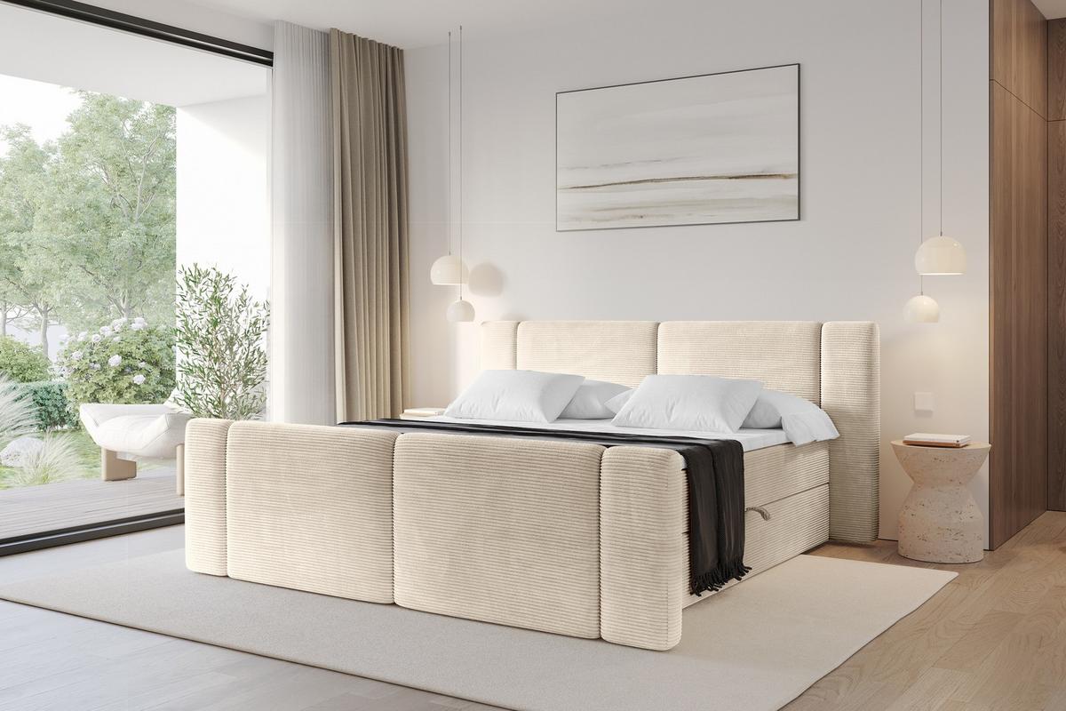 BOXBETT mit Matratze H3 - EVON Zanozek - 180x200 cm Beige - Ecru, Holzwerkstoff (180/200cm) - ALTDECOR
