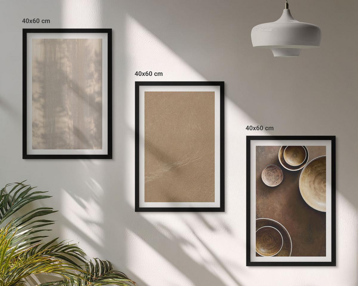 BILDER SET 3er Set - 40x60 cm Schwarzer Rahmen - Minimalistische Texturstrukturen - Schwarz, Kunststoff (40/60cm) - TULUP