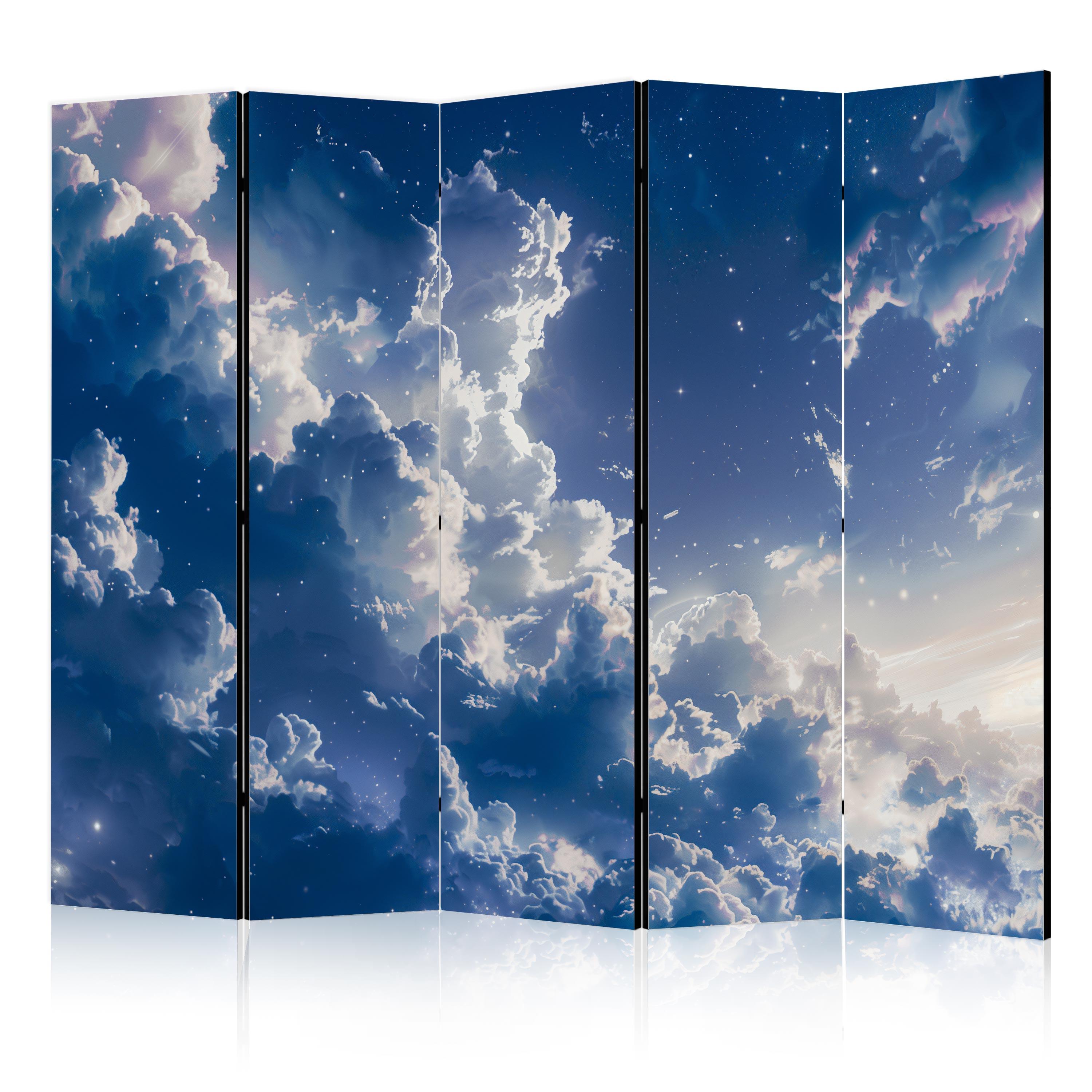 PARAVENT Akustik 5-tlg 225x172 cm Himmel Wolken - Blau, Holz/Textil (225/172/3cm) - Muralo