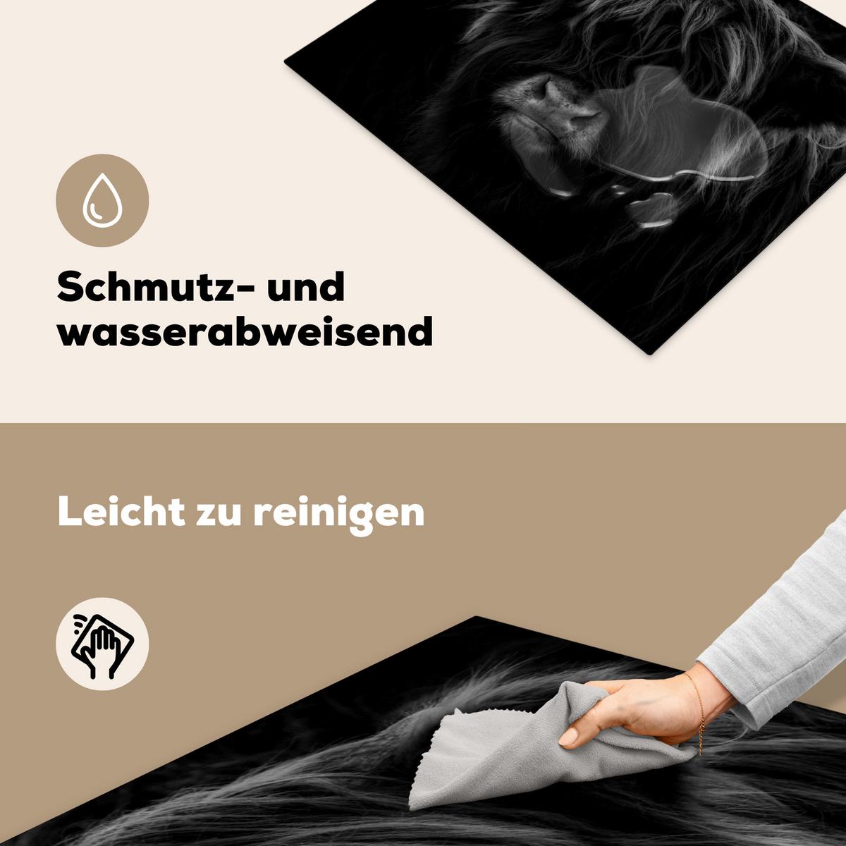 HERDABDECKPLATTE Schottischer Highlander - Kuh - Schwarz - Weiß - Tiere Herdabdeckung Induktionsfeld 65x52 cm - Schwarz, Kunststoff (65/52/0.2cm) - MuchoWow