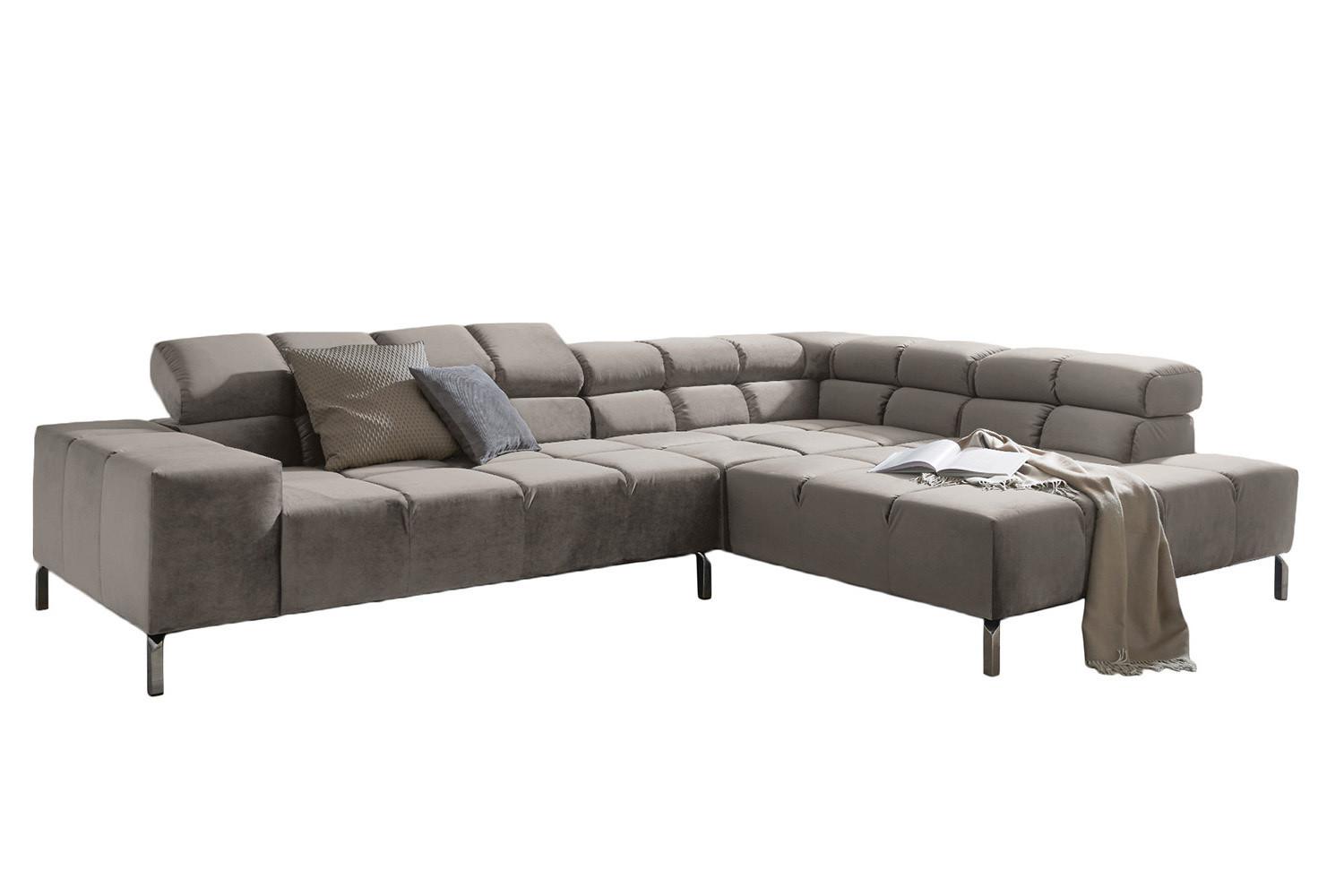ECKSOFA MIT MOTORISCHEM SITZVORZUG NELSON Silber Velvet Relaxfunktion - Silberfarben, Textil (321/216cm) - KAWOLA
