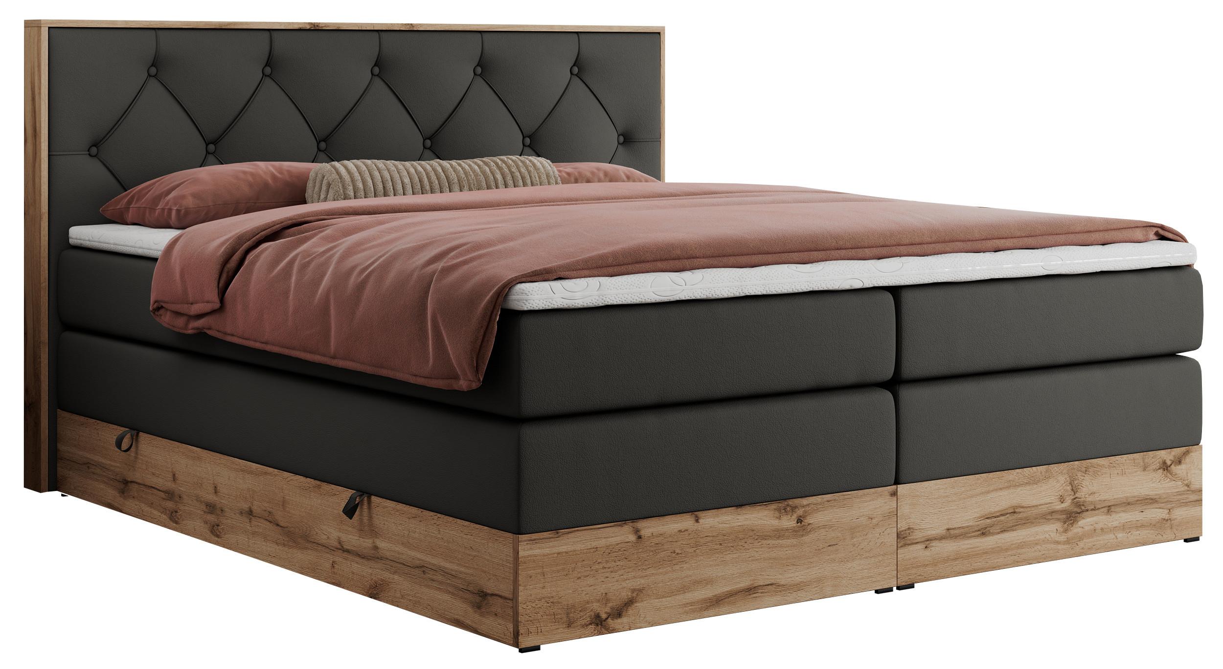 BOXSPRINGBETT VENETO KING 140/200 Dunkelgrau Kunstleder - H4 - Dunkelgrau, Holz/Textil (140/200cm) - MKS