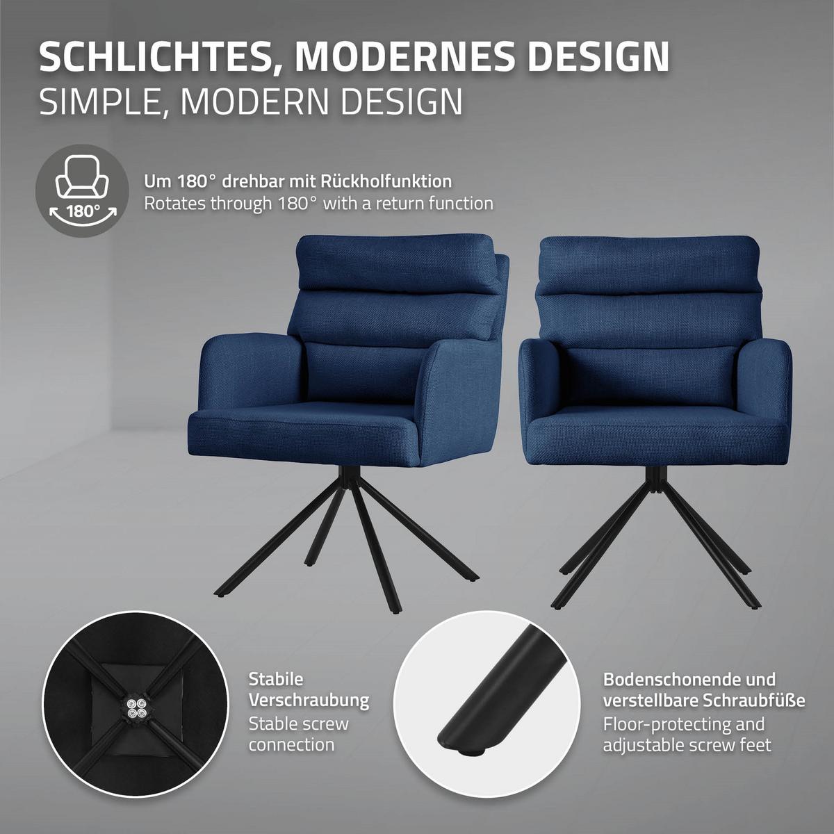 ESSZIMMERSTUHL 4er Set drehbar Dunkelblau Stoffbezug - Schwarz/Dunkelblau, Textil/Metall (64.5/93/64cm) - ML-DESIGN