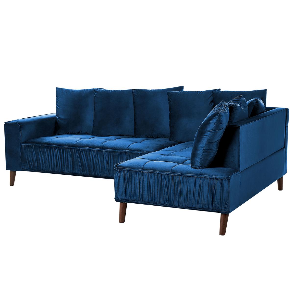 3-SITZER-ECKSOFA Samtstoff Marineblau rechtsseitig Grena - Hellblau, Textil (231/152cm) - Beliani