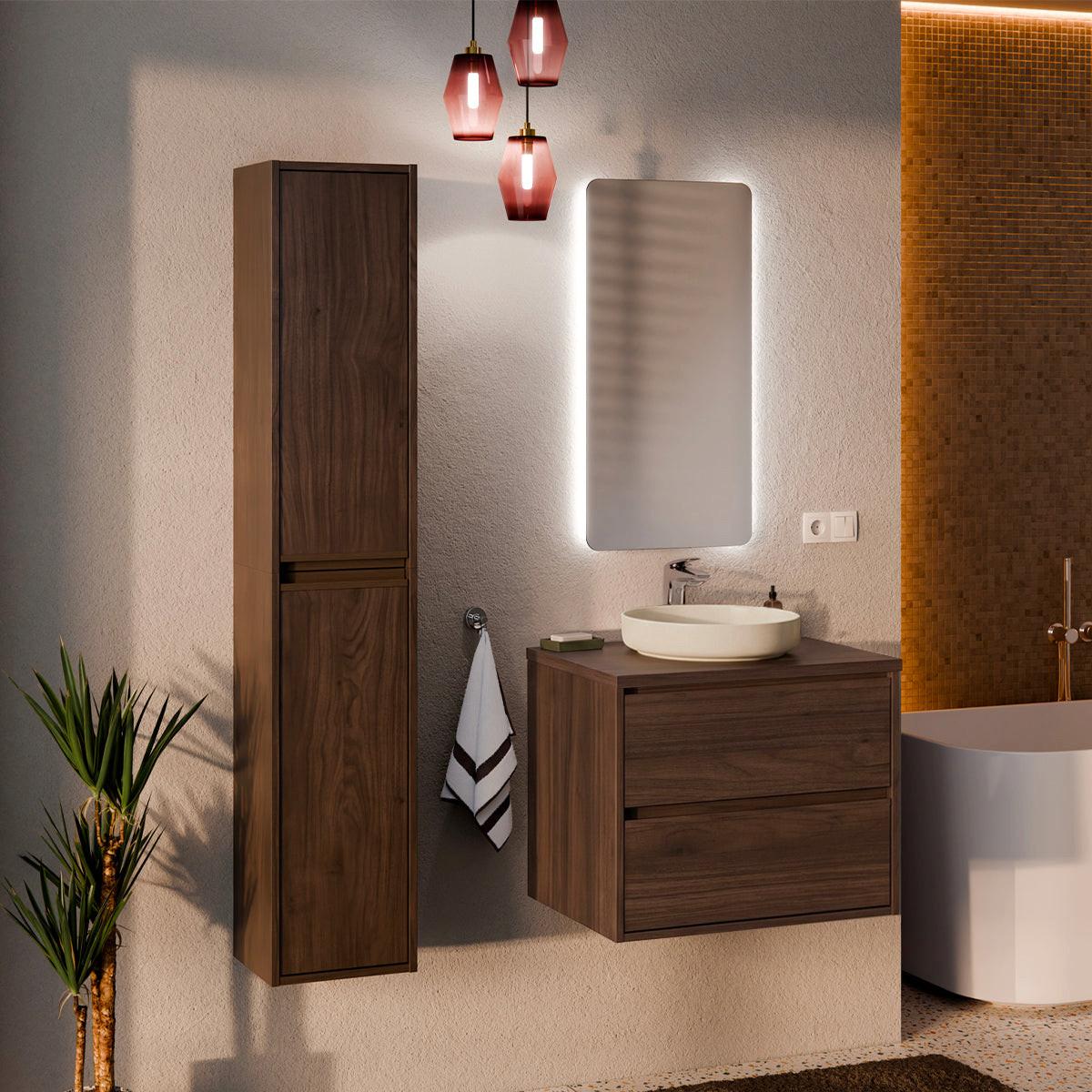 BADMÖBEL 60cm Edmé 2er-Set Dunkles Holz - Braun, Holzwerkstoff (60/52.2/46cm) - Petits-meubles