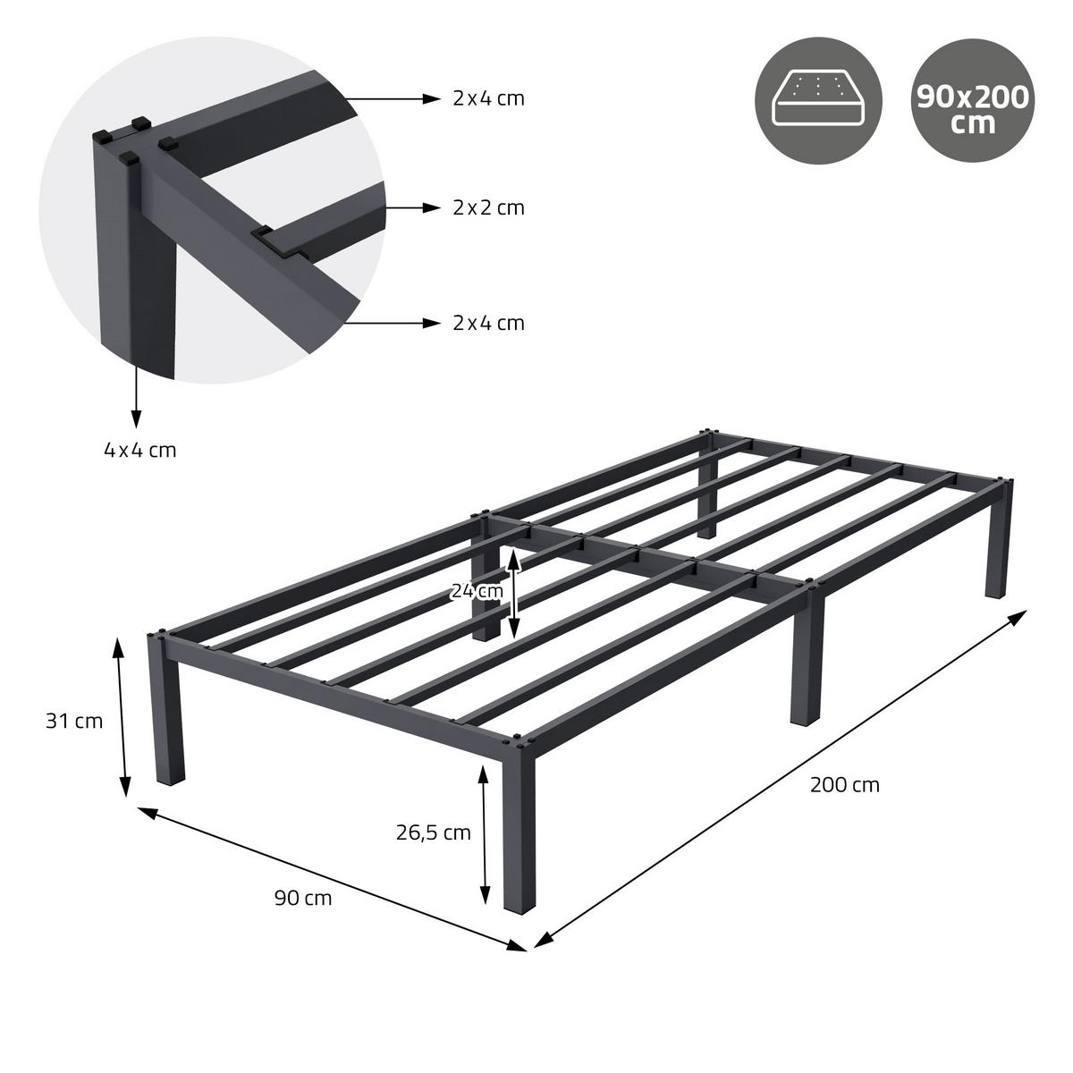 METALLBETT 90x200 cm mit Lattenrost Anthrazit auf Stahlrahmen - Anthrazit, Metall (90/200cm) - ML-DESIGN