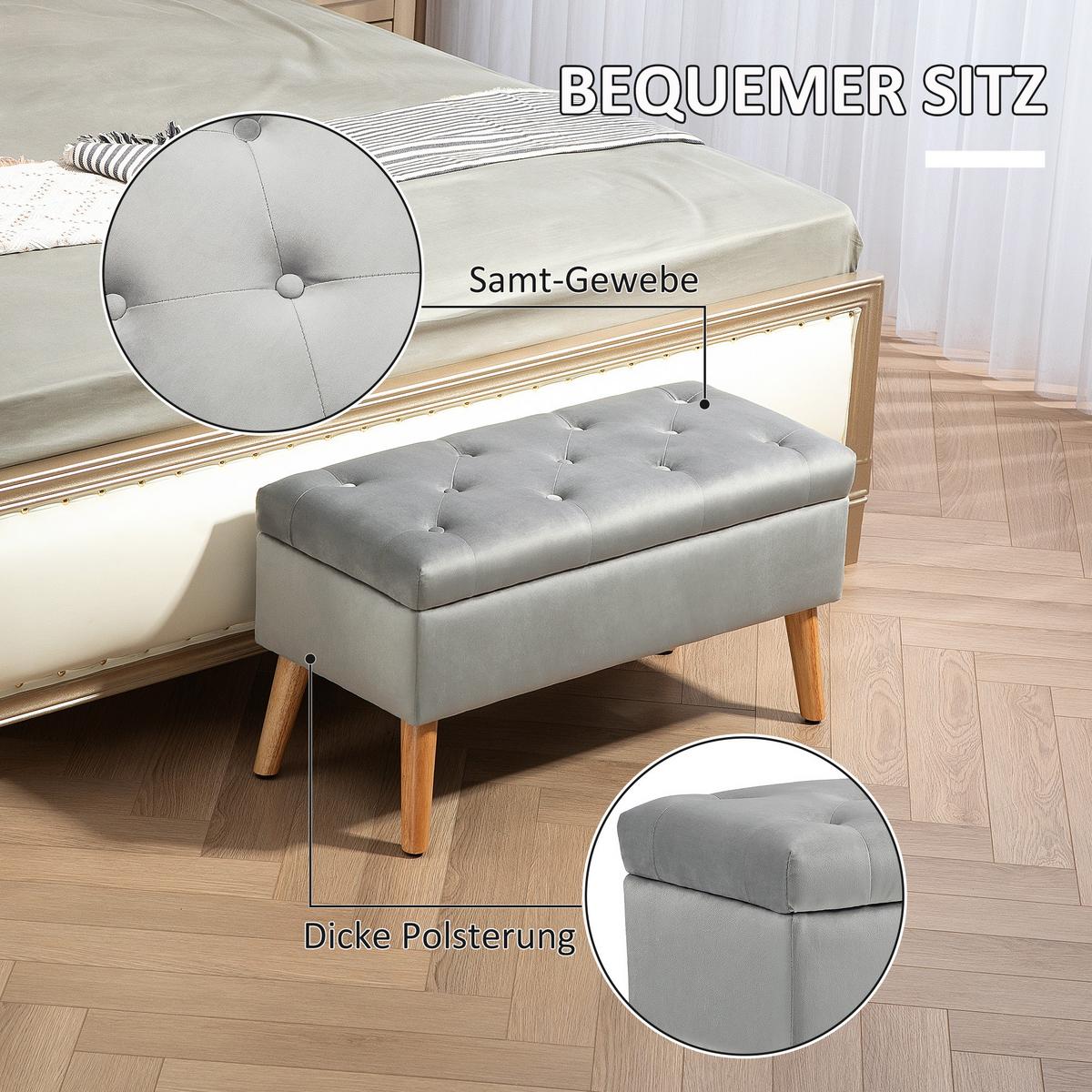 TRUHENBANK Samtoptik Grau - Grau, Kunststoff (35/40/80cm) - HOMCOM