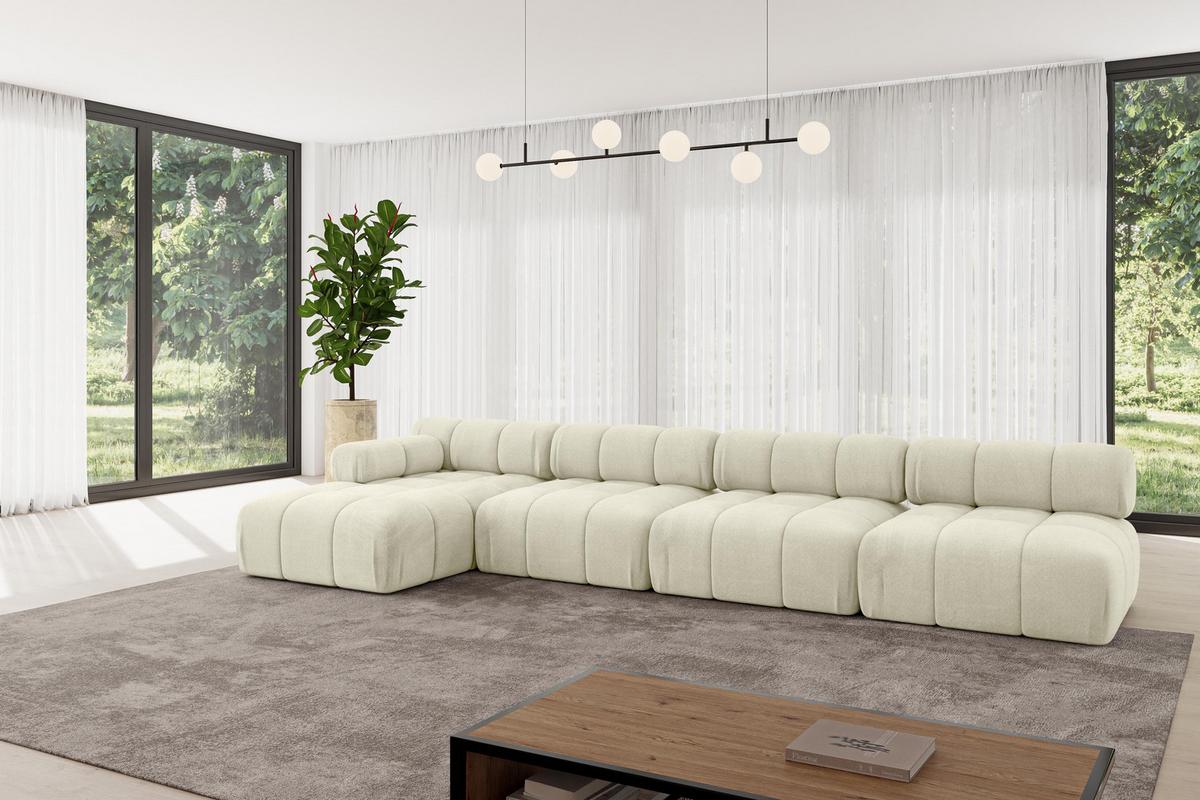 ECKSOFA modulares Sofa Razon-L3 - 380x160x70 cm Beige Velours - Beige, Holzwerkstoff/Textil (380/160cm) - ALTDECOR