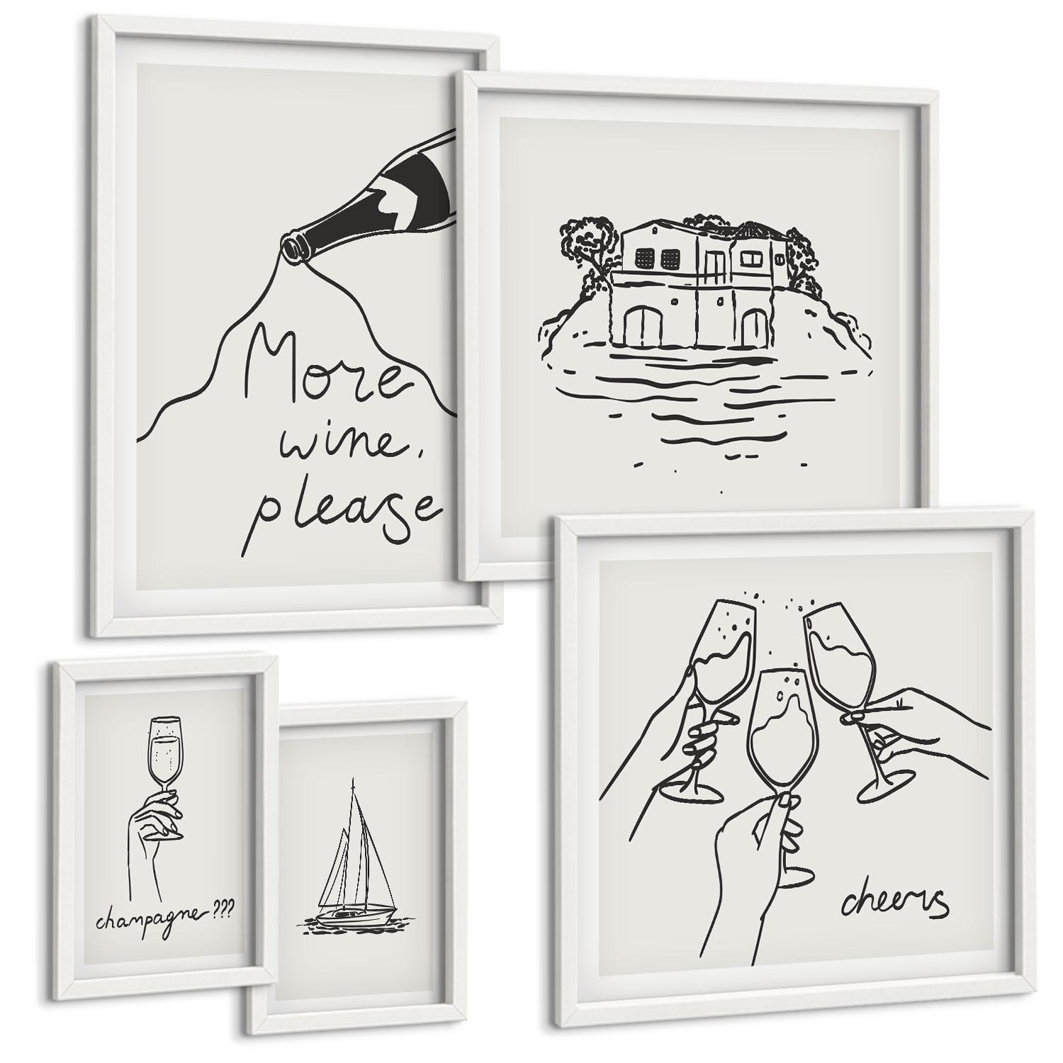 BILDER SET 5er Set - 50x50 cm & 20x30 cm & 40x60 cm Weißer Rahmen - Minimalistische Boho-Muster - Weiß, Kunststoff (40/60cm) - TULUP
