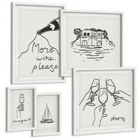 BILDER SET 5er Set - 50x50 cm & 20x30 cm & 40x60 cm Weißer Rahmen - Minimalistische Boho-Muster - Weiß, Kunststoff (40/60cm) - TULUP