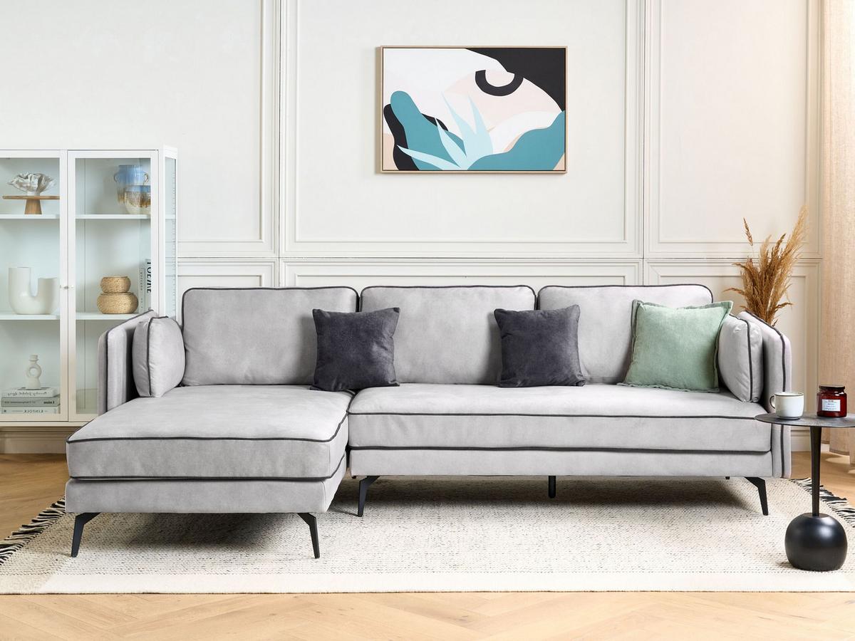 3-SITZER-ECKSOFA Samtstoff Hellgrau Altan - Hellgrau, Textil (268/157cm) - Beliani
