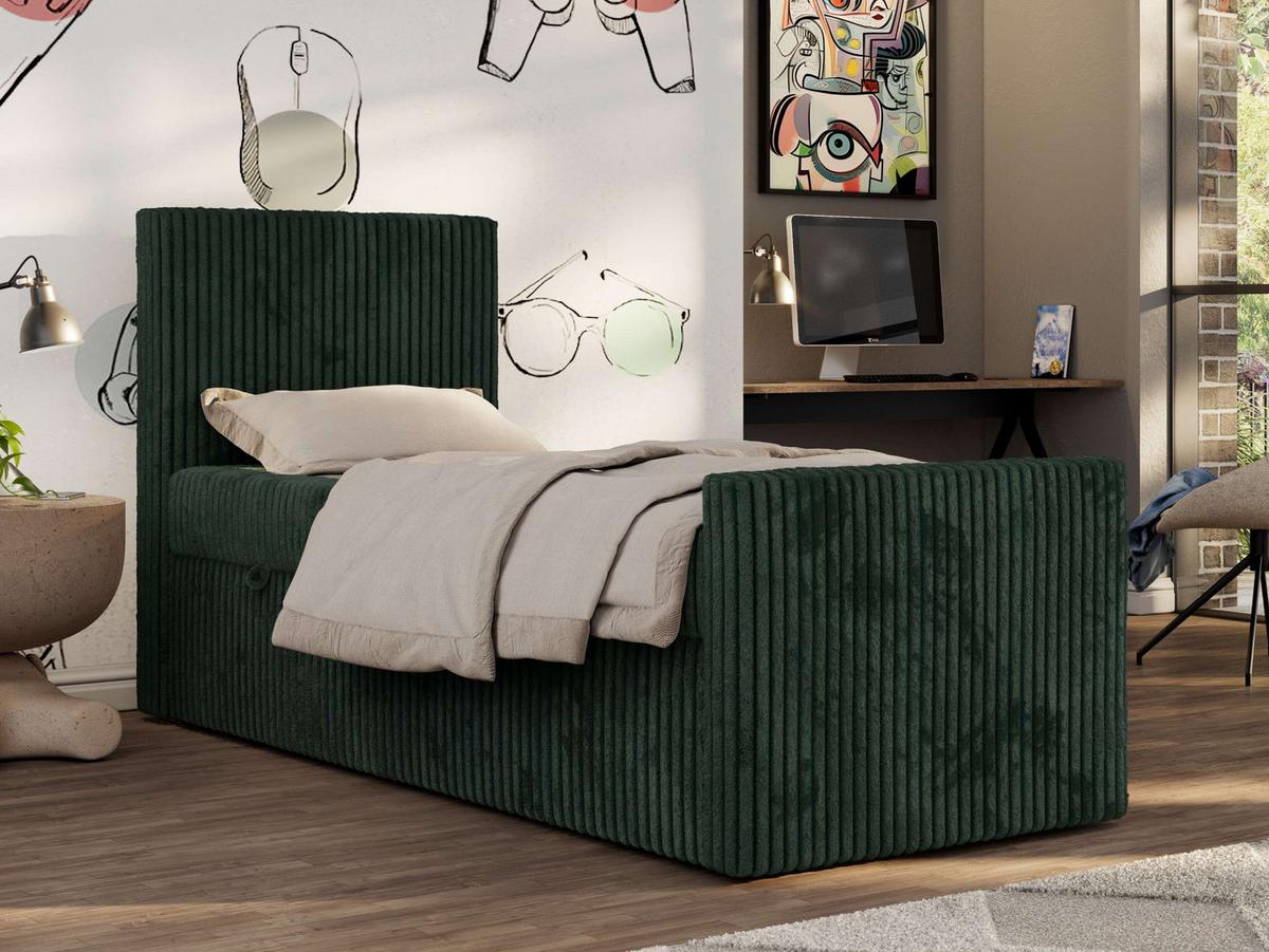 JUGENDBETT TILIO DUO 90/200 - Dunkelgrün Cord - H3 - Links Seite - Dunkelgrün, Textil (90/200cm) - MKS