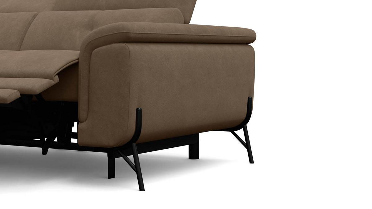 SOFA RELAX AVENA 3-Sitzer, brauner Veloursstoff - Schwarz/Braun, Holz/Textil (204/80/108cm) - Courtois Laville