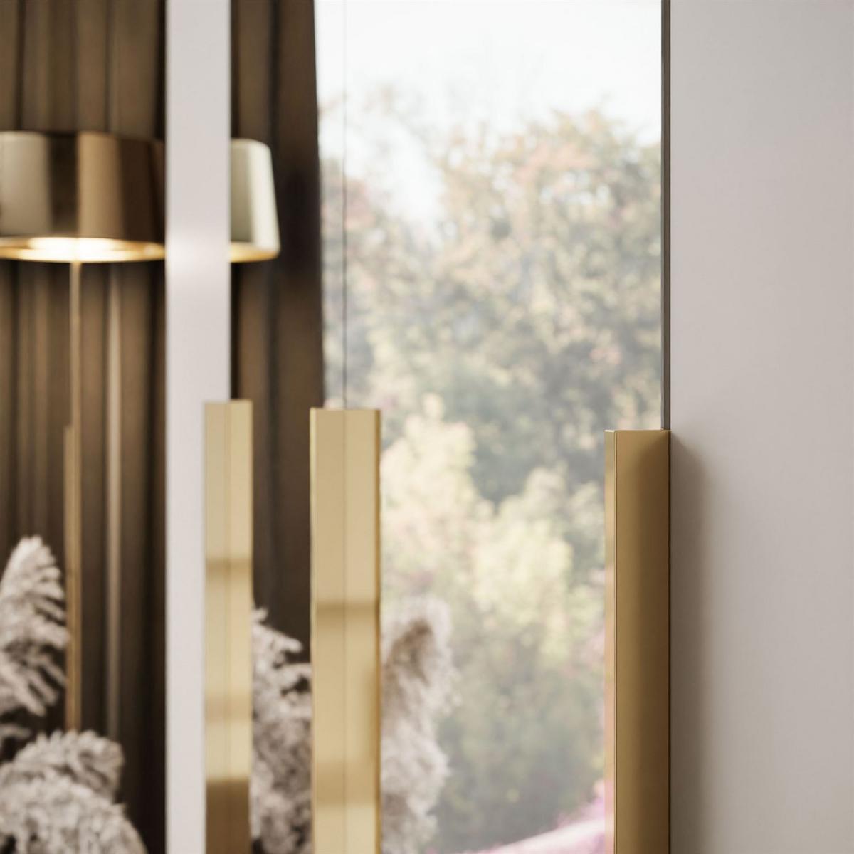 KLEIDERSCHRANK AUREL 4D mit Spiegel mit goldenen Griffen - Kaschmir/Goldfarben, Holzwerkstoff (200/200/57cm) - Lookway