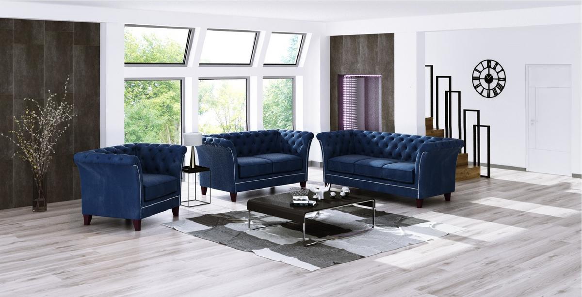 CHESTERFIELD-SESSEL Fusion Blau Samt - Blau/Braun, Holz/Textil (116/75/82cm) - S-Style Möbel