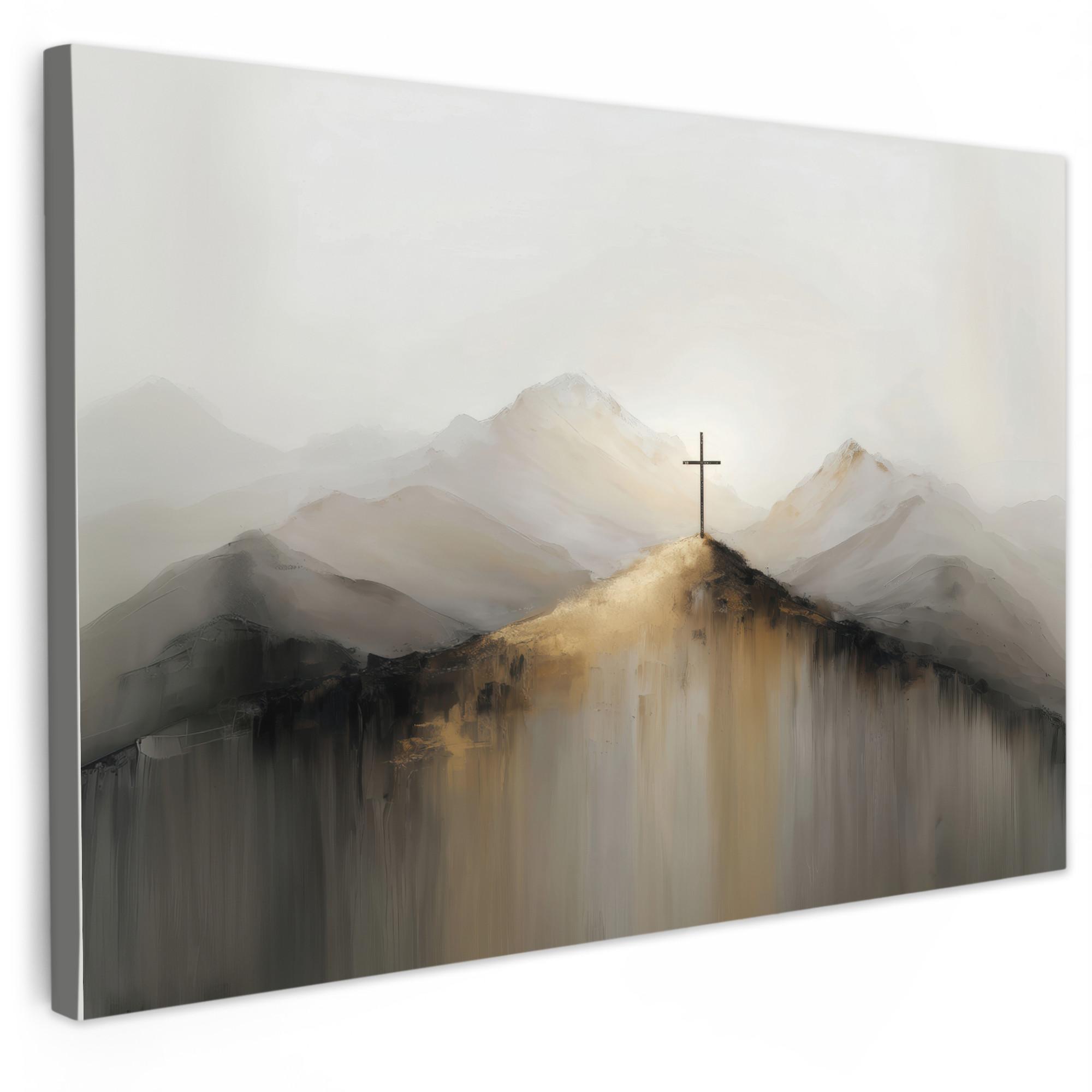 LEINWANDBILD Hügel - Abstrakt - Kreuz - Christentum Wanddeko 90x60 cm - Beige, Textil (90/60cm) - MuchoWow