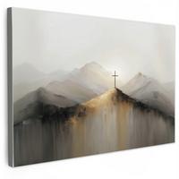 LEINWANDBILD Hügel - Abstrakt - Kreuz - Christentum Deko Schlafzimmer 30x20 cm - Beige, Textil (30/20cm) - MuchoWow