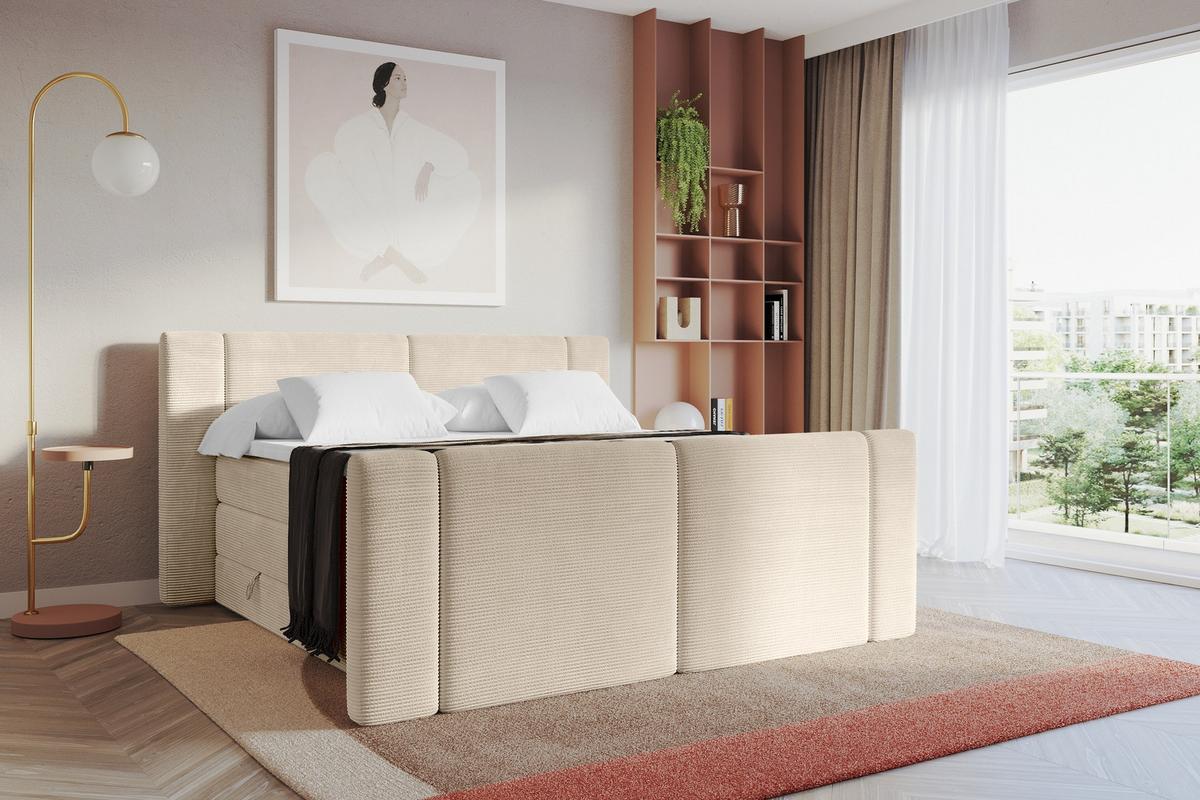 BOXSPRINGBETT mit Matratze H3/H4 - EVON KING Zanozek - 180x200 cm Beige - Ecru, Holzwerkstoff (180/200cm) - ALTDECOR