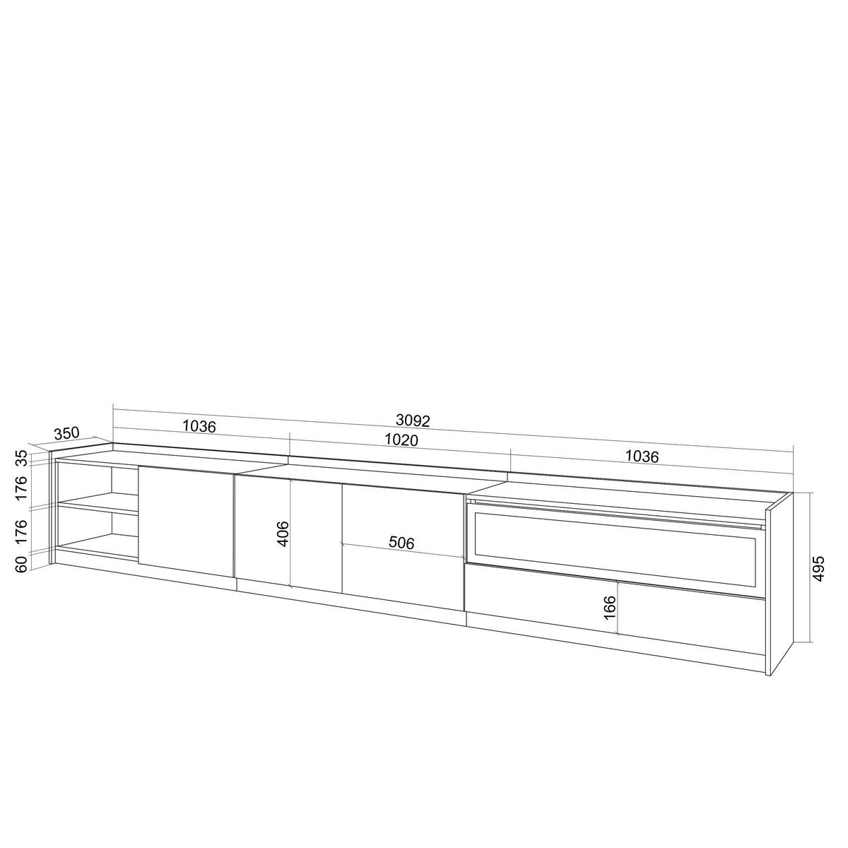 LOWBOARD, Dunkler Eiche und Schwarz, Elektrokamin, 310/37/50cm - Hellbraun, Holzwerkstoff (310/50/37cm) - Skraut Home