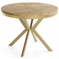 ESSTISCH Dina runder ausziehbarer, Lancelot Eiche 120-200/100/76 cm - Eichefarben/Goldfarben, Holzwerkstoff/Metall (120/200/76cm) - WFL GROUP