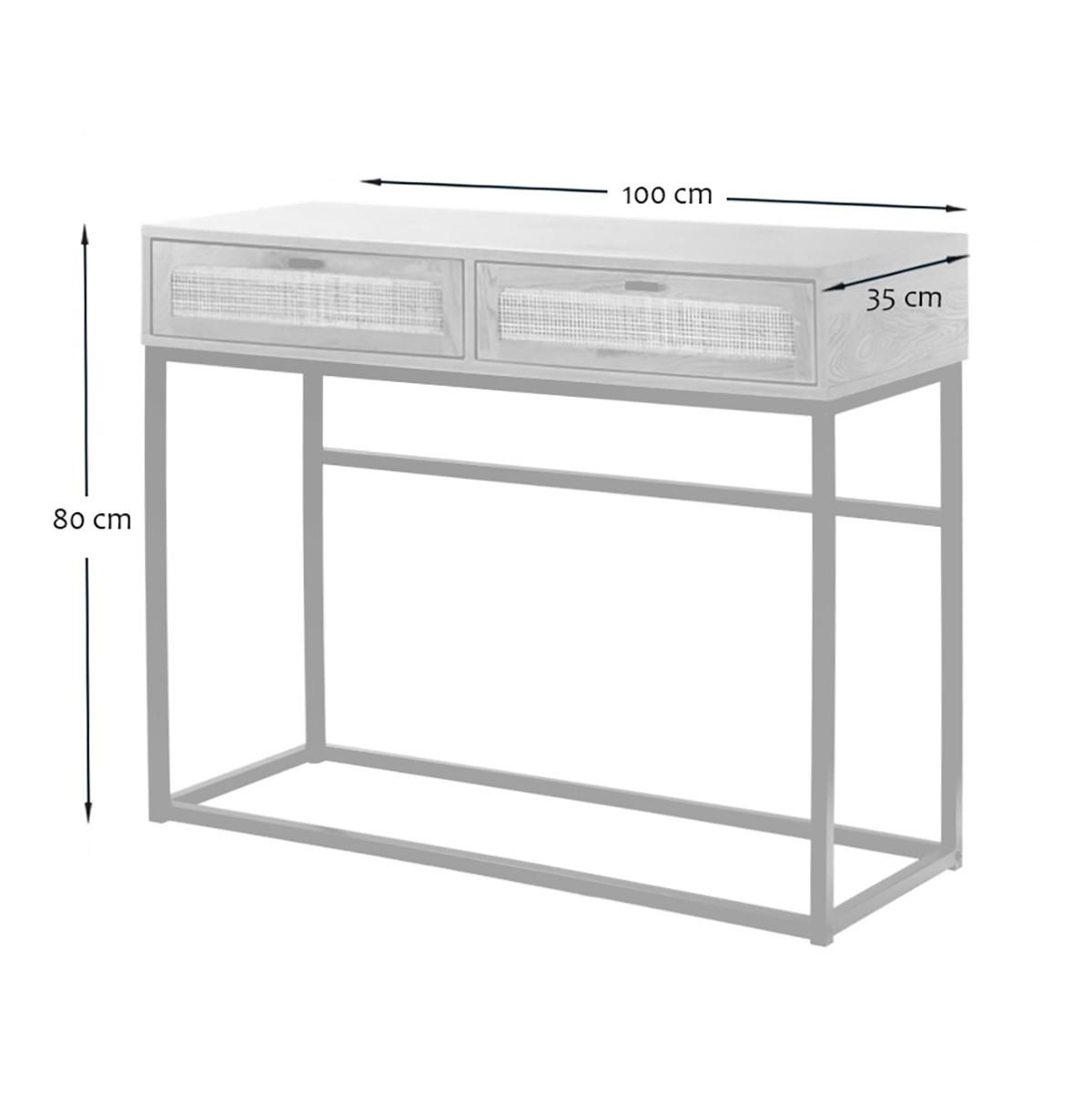 KONSOLE aus Rattan mit 2 Schubladen - L100cm - Eschefarben, Holzwerkstoff (36/35/80cm) - Calicosy