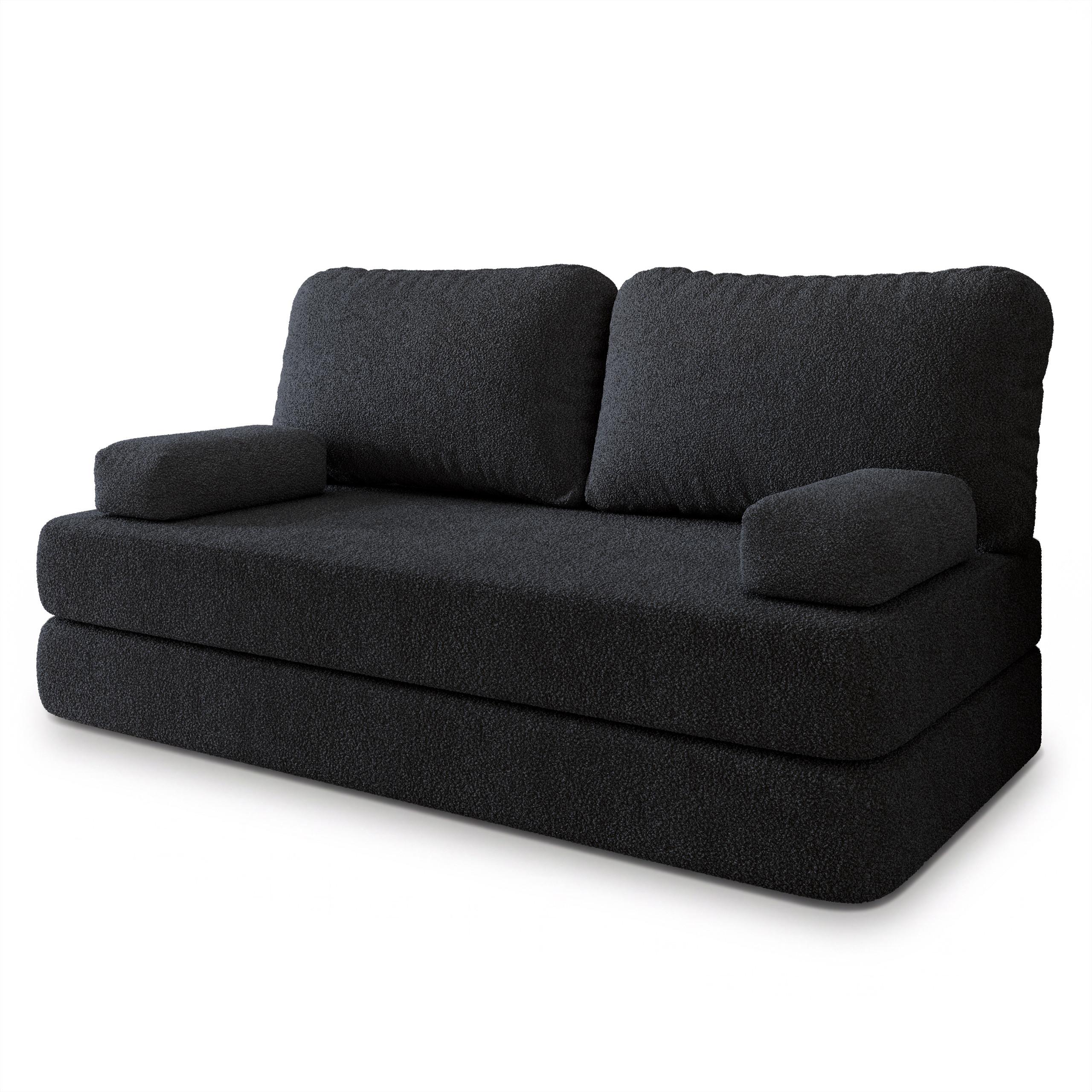 BETTSOFA NIKSI aus Schaumstoff Bucle-Stoff Schwarz Schlaffunktion - Schwarz, Textil (170/86/80cm) - MASSENO