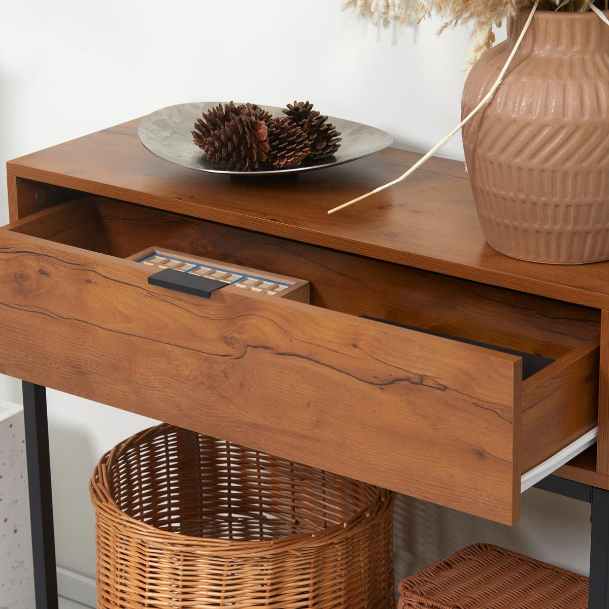 KONSOLENTISCH mit Schrank, Sofatisch Flurtisch im Industriedesign für Eingang - Naturfarben, Holzwerkstoff (80/30/76cm) - HOMCOM