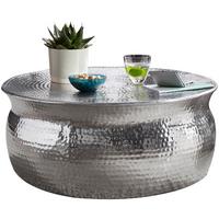 COUCHTISCH Orient Handgefertigt Hammerschlag-Aluminium Großzügige Ablagefläche, Silber 75x75x31 cm - Silberfarben, Metall (75/75/31cm) - KADIMA DESIGN