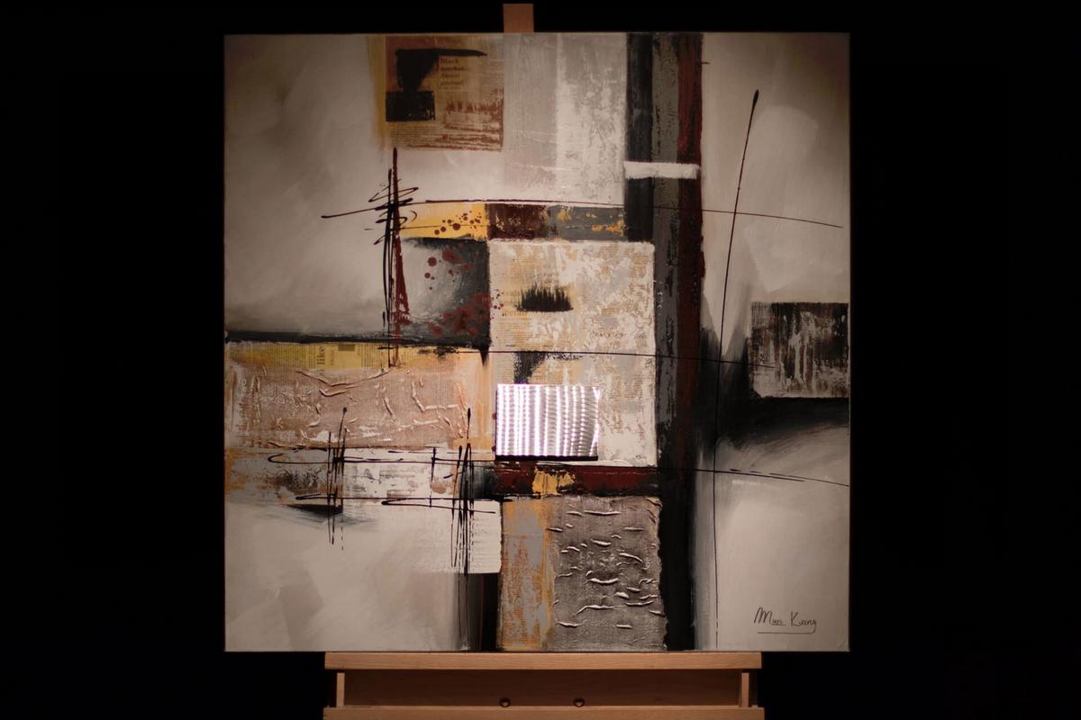 ACRYLBILD HANDGEMALT 80/80 cm - Beige/Grau, Holz/Textil (80/80cm) - KUNSTLOFT