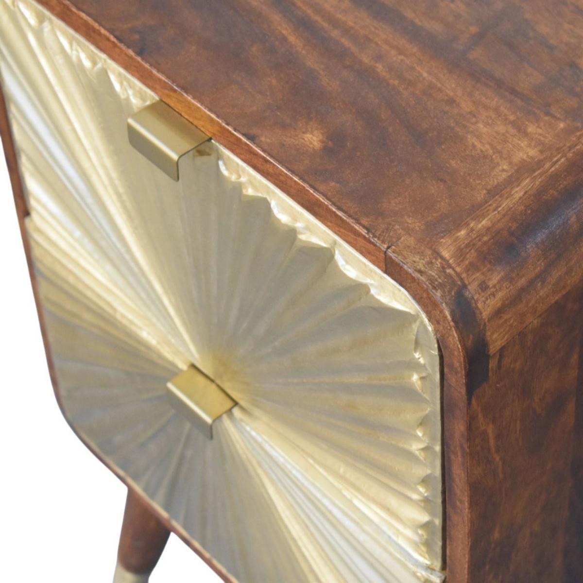 NACHTKASTEN aus Massivholz, Messinggeprägt, 2 Schubladen, Avora - Braun, Holz (40/10/35cm) - Artisan Furniture