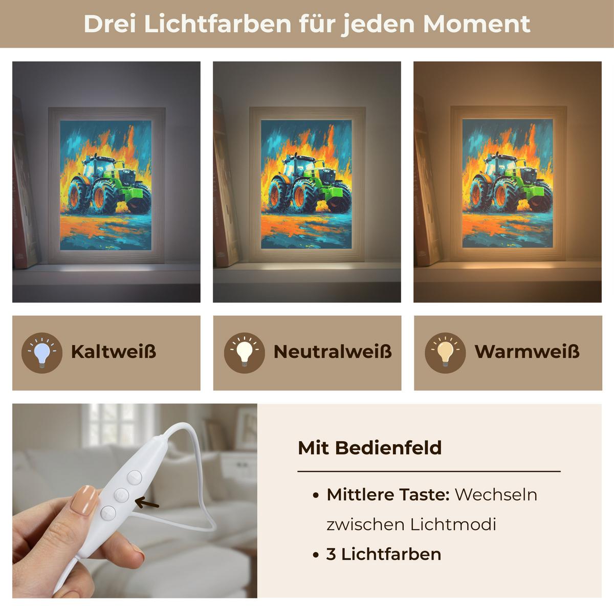 WANDLEUCHTE Abstrakt - Traktor - Grün 15x20 cm - Dunkelblau, Holzwerkstoff (15/20/8cm) - OnlyWow