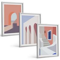 BILDER SET 3er Set - 40x60 cm Silberner Rahmen - Minimalistische Architekturillustrationen - Silberfarben, Kunststoff (40/60cm) - TULUP