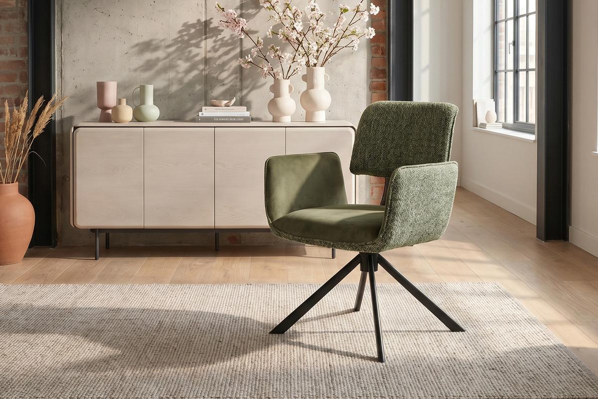 ESSZIMMERSTUHL EDENIA Grün Webstoff Drehbar (360°) (1er-Set) - Grün, Kunststoff/Textil (60/86/65cm) - KAWOLA
