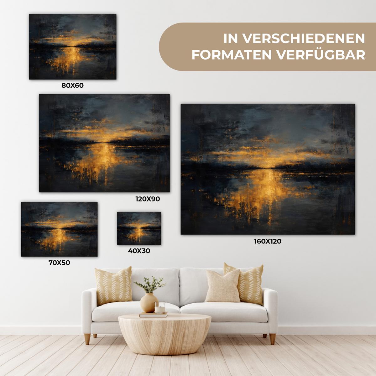 LEINWANDBILD Goldene Reflexion auf dem Wasser Wandbilder 80x60 cm - Anthrazit, Textil (80/60cm) - MuchoWow