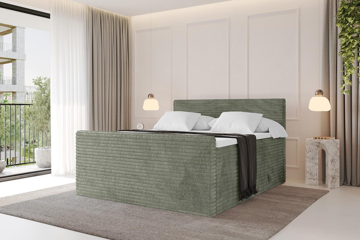 BOXSPRINGBETT mit Matratze H3|H4 und Lattenrost - TOLO-Z KING-v1 120x200 Cord - Olive - Olivgrün, Holzwerkstoff (120/200cm)