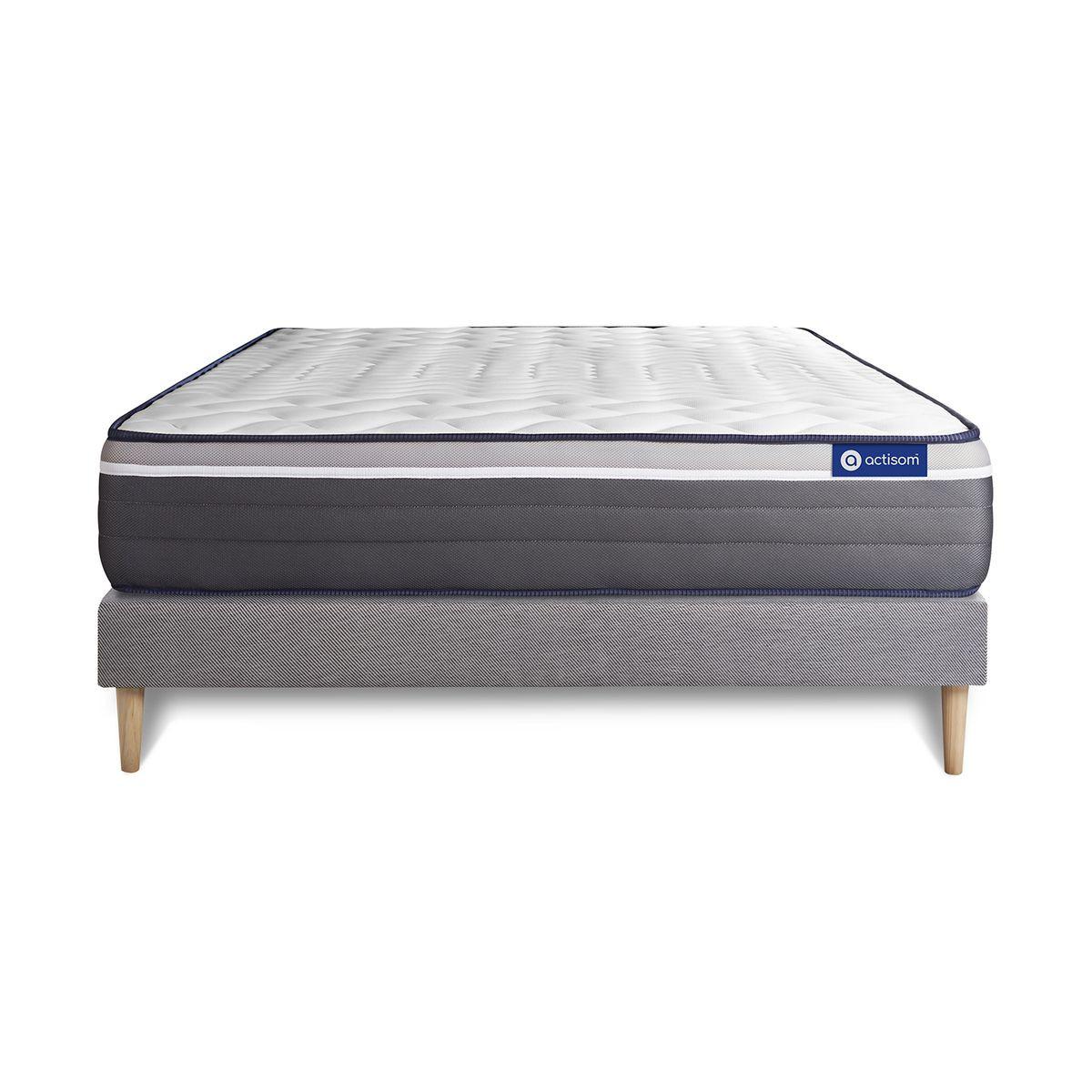 BETT Actimemo plus Memory-Schaum 160 x 190 cm h4 - Kit Bettgestell Grau - Beige/Grau, Karton/Holz (160/190cm) - ACTISOM