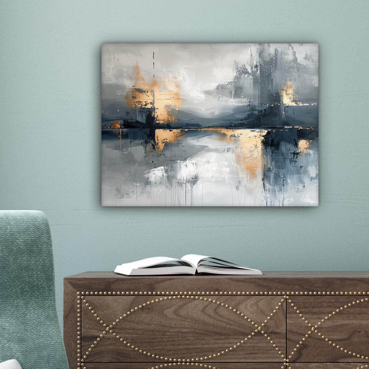 LEINWANDBILD Kunst - Grau - Gold - Abstrakt Wandbild 40x30 cm - Dunkelgrau, Textil (40/30cm) - MuchoWow