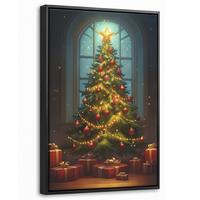 LEINWAND Bilder mit Rahmen - Weihnachtsbaum - Geschenk - Winter - 20x30 - Grün, Textil (20/30cm) - MuchoWow