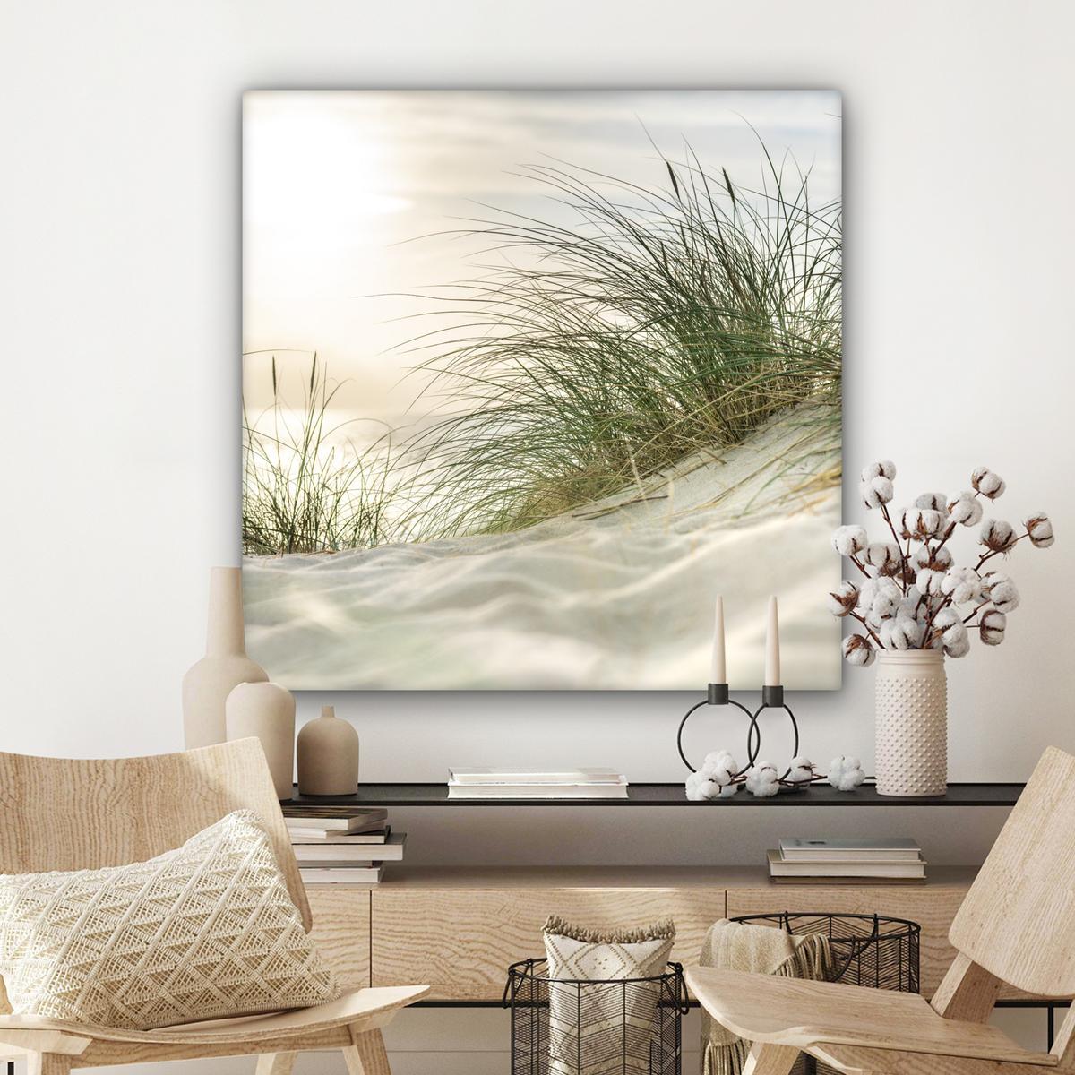 LEINWANDBILD Dünen mit Strandhafer in der Sonne des Nationalparks Schleswig-Holsteinisches Wattenmeer Deko Groß 90x90 cm - Creme, Textil (90/90cm) - MuchoWow