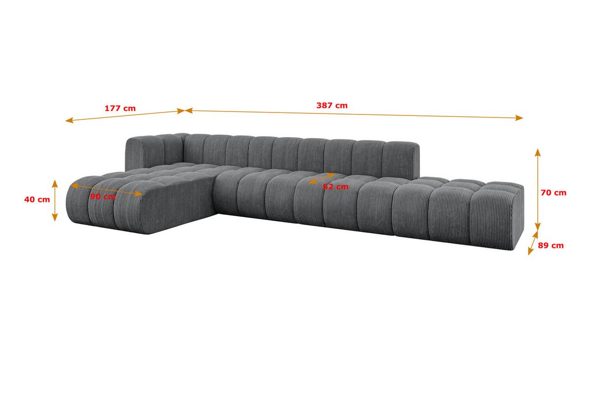 ECKSOFA modulares Sofa Zuvon-L2 - 387x177x70 cm Dunkelgrau - Dunkelgrau, Holzwerkstoff/Textil (387/177cm) - ALTDECOR
