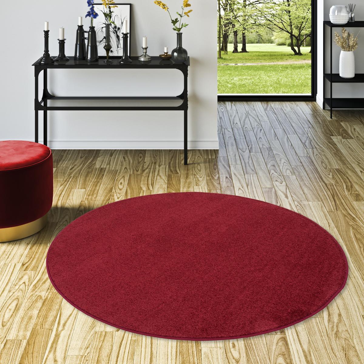 HOCHFLOR VELOURS TEPPICH MONA RUND - Weinrot, Textil (133/133cm) - Snapstyle