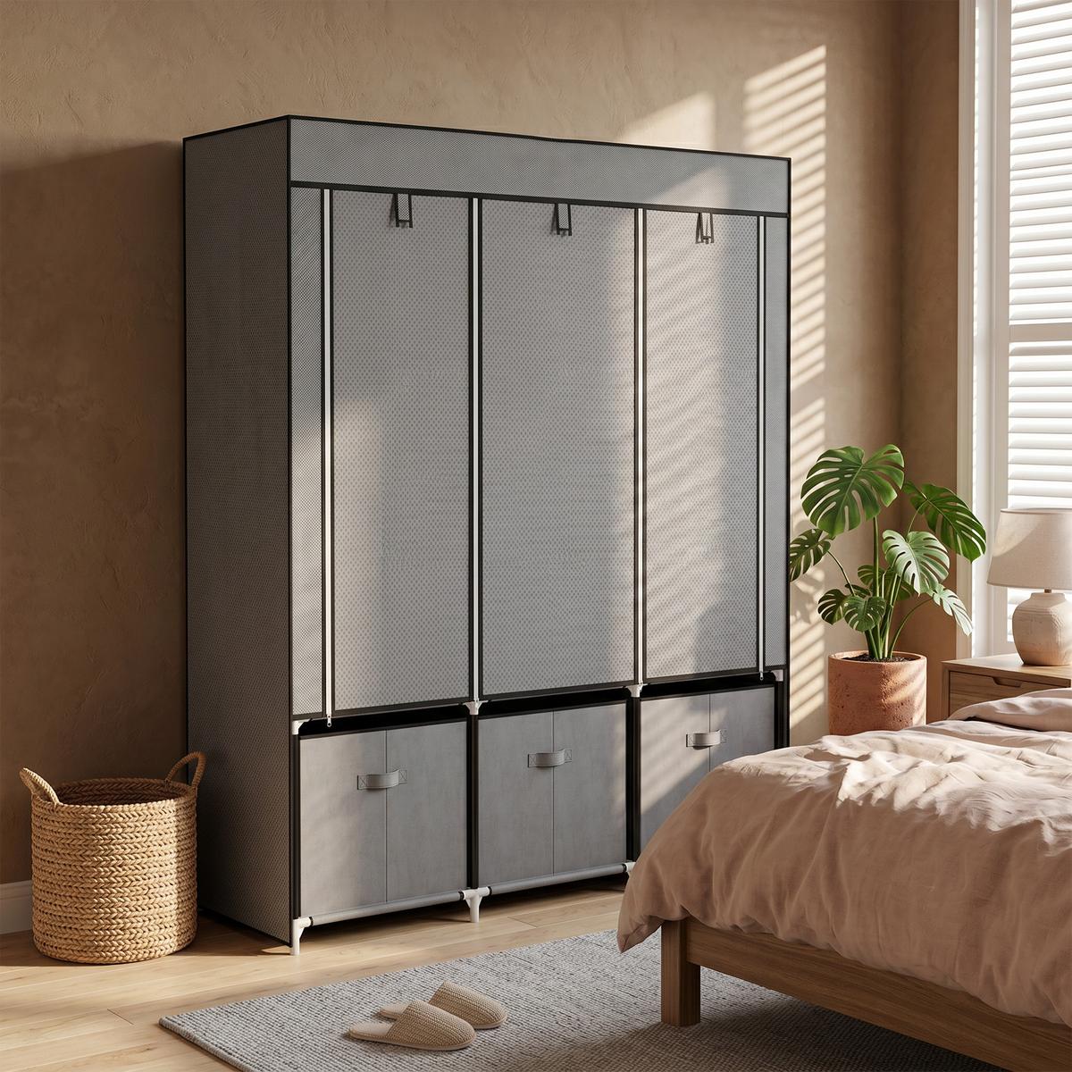 STOFFSCHRANK, Kleiderschrank, Faltschrank mit Reißverschluss, Faltbare Garderobe - Dunkelgrau, Kunststoff/Textil (43/162.5/125cm) - HOMCOM
