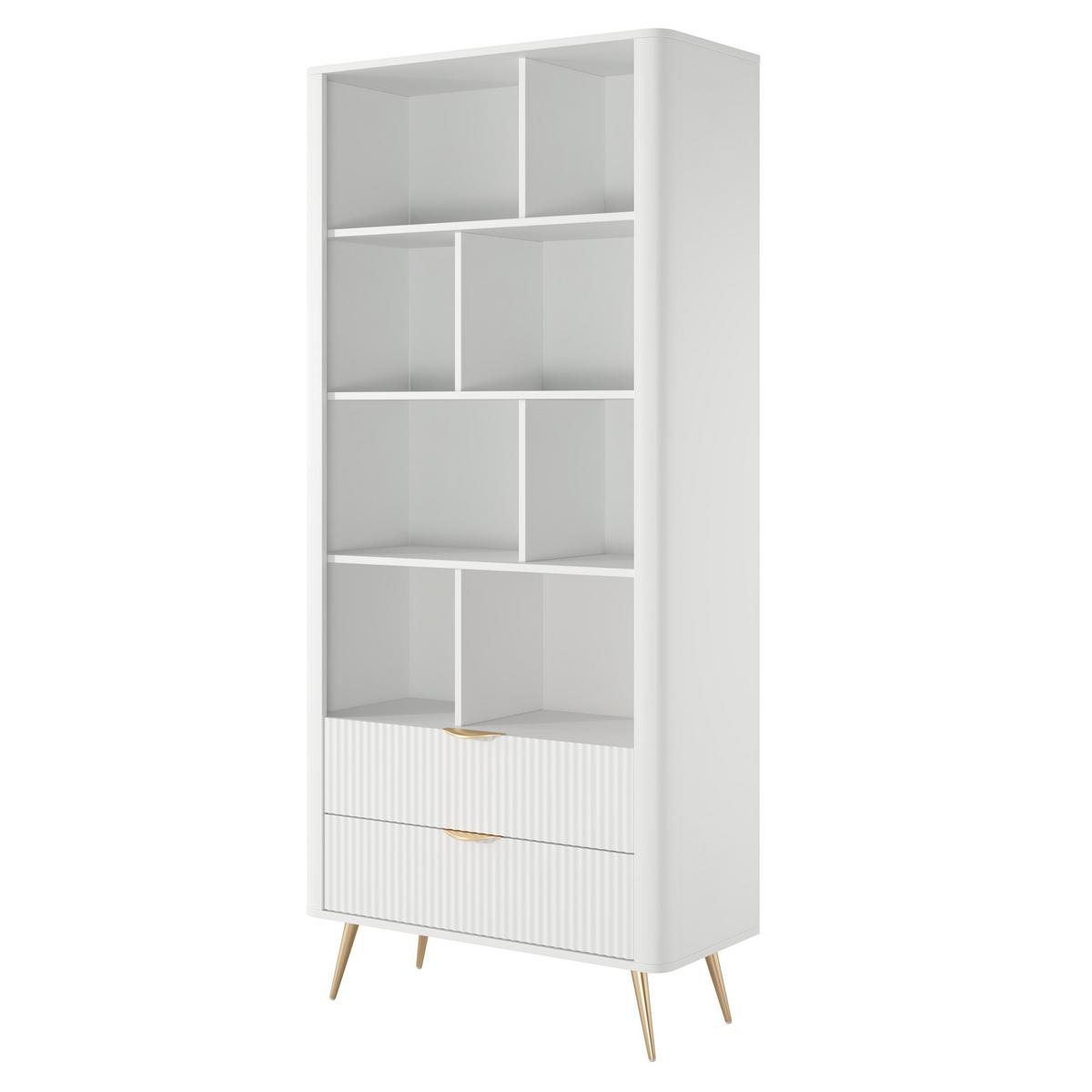 REGAL Vespasia 2S Beige 88,2/193,8/38 cm – Geriffelte Fronten - Goldfarben/Weiß, Holzwerkstoff/Metall (88.2/193.8/38cm) - AX Living