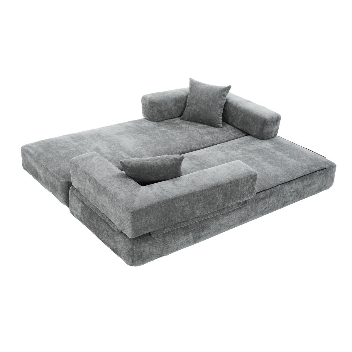 SCHLAFSOFA Modulares Chenille Block-Sofa DIY Kombinierbar mit Seitentaschen & Rutschfest - Dunkelgrau, Textil (198/60/79cm) - Urban Meuble