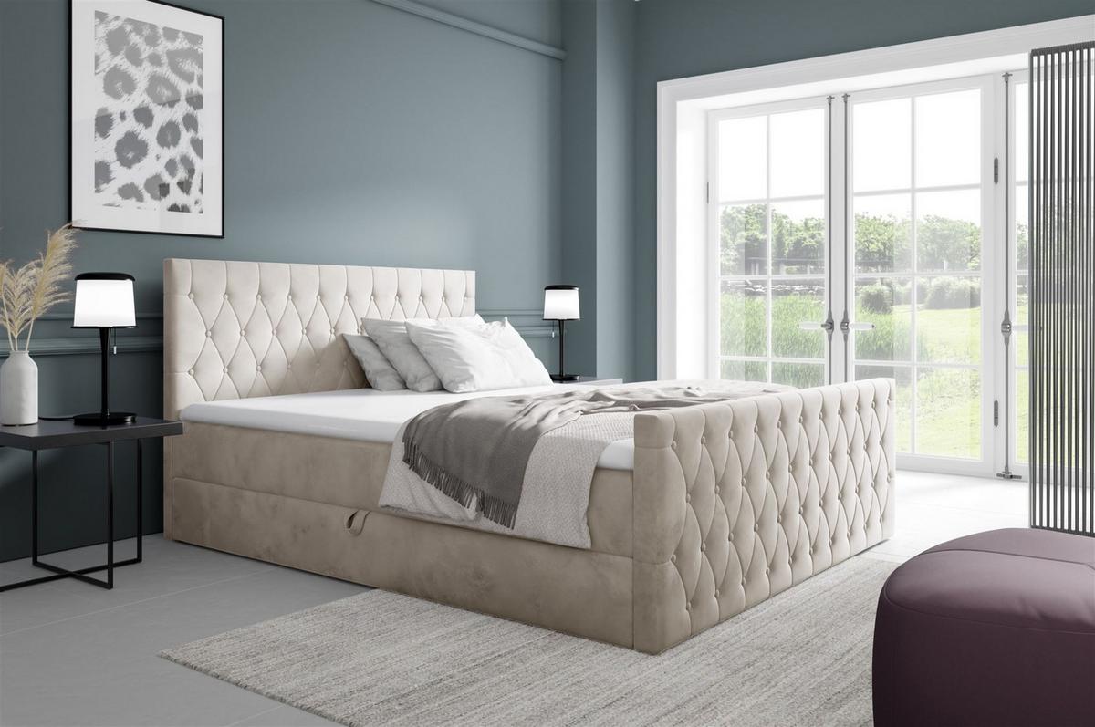 BOXBETT Asher Premium - Weiß, Holzwerkstoff/Textil (200/220cm) - Fun Möbel