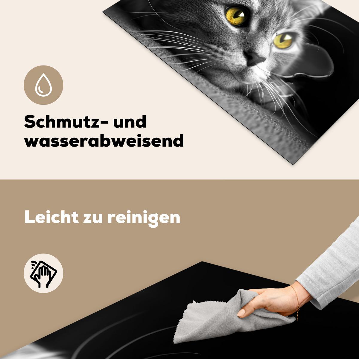 HERDABDECKPLATTE Katze - Grau - Tiere - Katze Induktionsmatte 83x51 cm - Grau, Kunststoff (83/51.5/0.2cm) - MuchoWow
