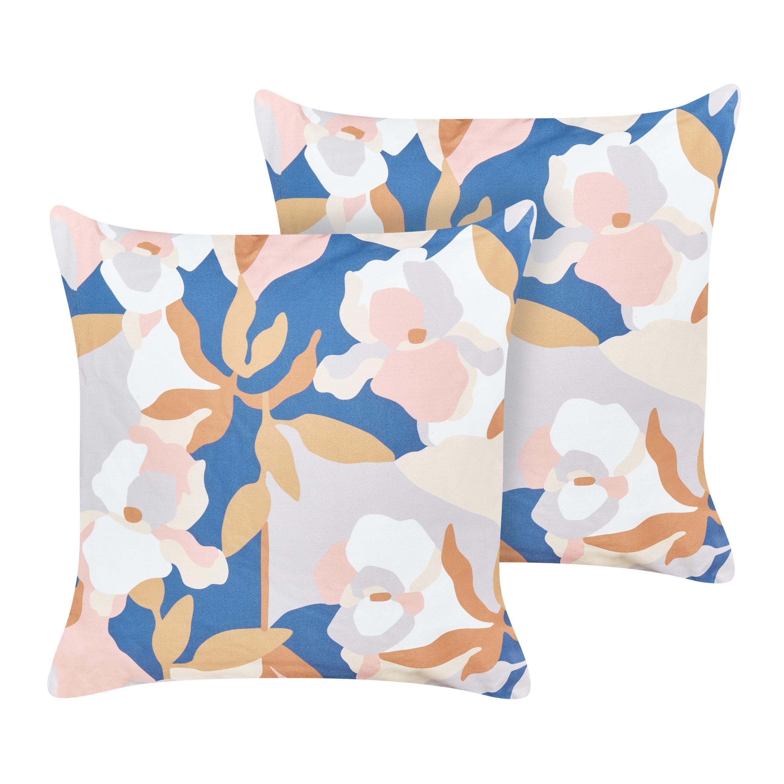 GARTENKISSEN 2er-Set Blumenmuster mehrfarbig 45/45 cm Verezzi - Multicolor, Textil (45/45cm) - Beliani