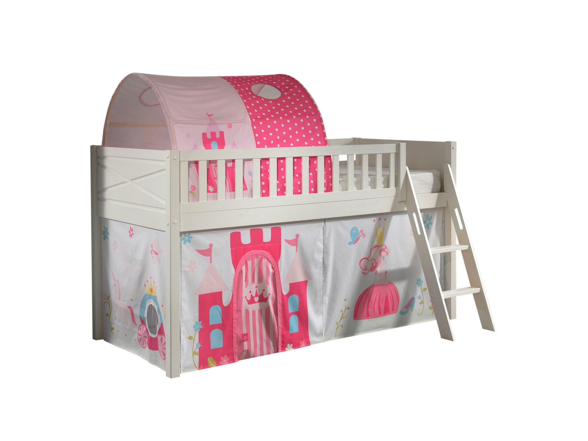 KINDERBETT Karyl 208x114x135 Massivholz Weiß Textilset Princess 2 - Magenta/Weiß, Holz (90/200cm) - 58aufmkessel